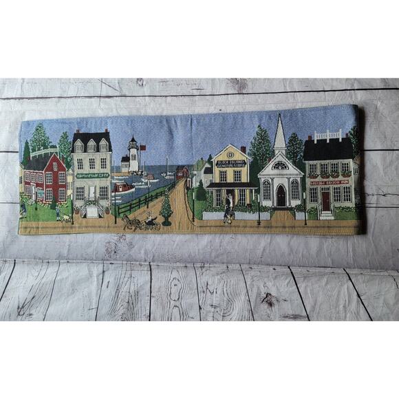 Nautical Harbor Coastal Village Themed Tapestry Table Runner 72 X 12 - Picture 4 of 8